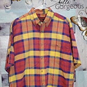 Men's TwentyX Bright Multi-color Plaid Short Sleeve Button Down Shirt Sz XL??